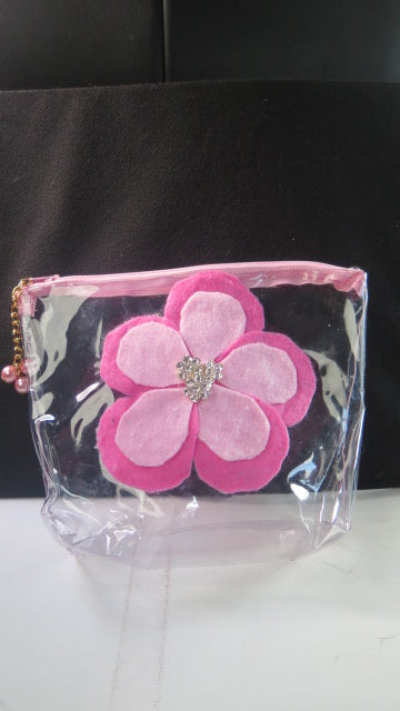 Two Clear Flower Bag/ Two Pink Flower Makeup Bag/ Traveling Cosmetic Bags/ Traveling Makeup Bag