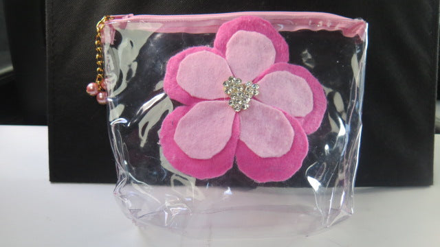 Two Clear Flower Bag/ Two Pink Flower Makeup Bag/ Traveling Cosmetic Bags/ Traveling Makeup Bag