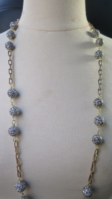 Long Animal Print Necklace/ Leoprad Print Bead Necklace/ Animal Print Beads Necklace