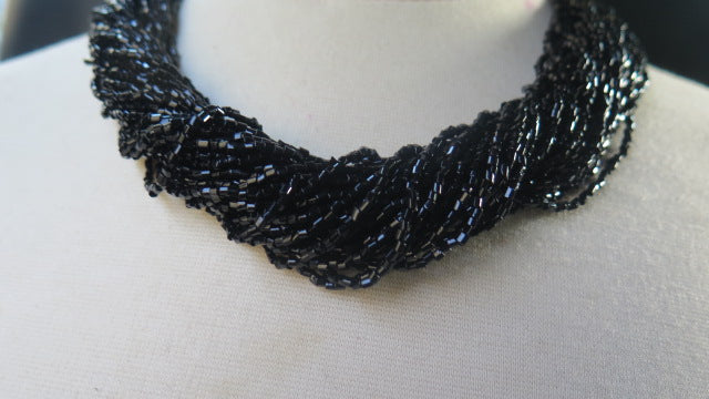 Black Multilayered Necklace/ Black Necklace/ Seed Beads Necklace/ Black Beads Necklace.