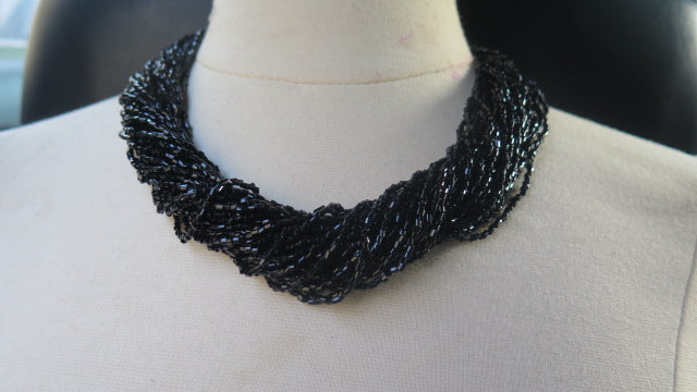 Black Multilayered Necklace/ Black Necklace/ Seed Beads Necklace/ Black Beads Necklace.