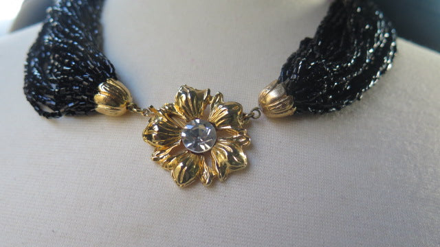 Black Multilayered Necklace/ Black Necklace/ Seed Beads Necklace/ Black Beads Necklace.