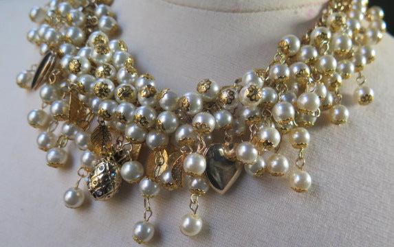 Pearl Cluster Gold Necklace/ Pearl Grape Inspired Necklace/ Pearl Gold Necklace