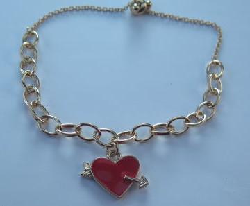 Red Heart Bracelet/ Gold Bracelet / Red Heart Charm Bracelet/ Gold Bracelet