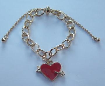 Red Heart Bracelet/ Gold Bracelet / Red Heart Charm Bracelet/ Gold Bracelet