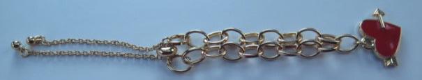 Red Heart Bracelet/ Gold Bracelet / Red Heart Charm Bracelet/ Gold Bracelet