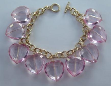 Heart Shape Charm Bracelet/ Pink Bracelet/ Heart Shape Bracelet