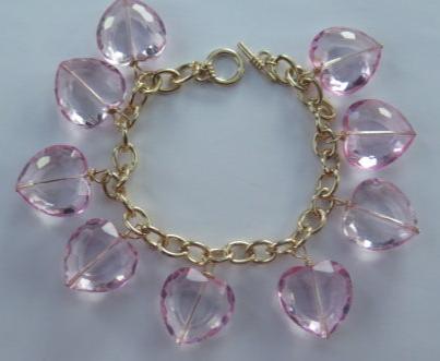 Heart Shape Charm Bracelet/ Pink Bracelet/ Heart Shape Bracelet
