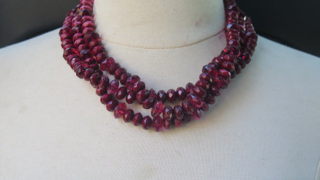 Red Beads Three Strands Choker Necklace