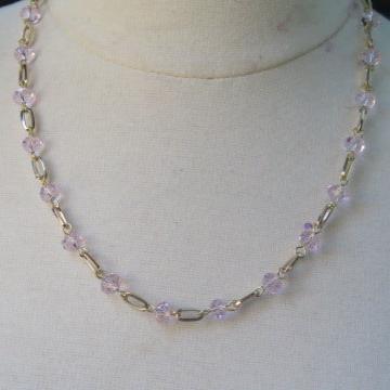 Pink Jewelry Set/ Clear Pink Gold Necklace with Matching Earring