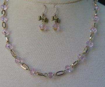 Pink Jewelry Set/ Clear Pink Gold Necklace with Matching Earring