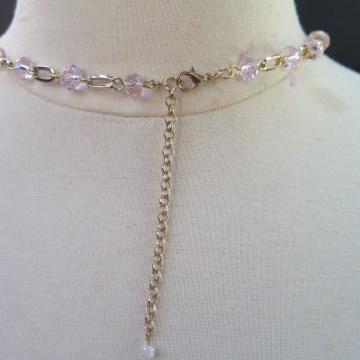 Clear Pink & Gold Crystal Necklace and Earring Jewelry Set