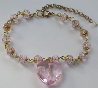 Pink Heart-Shape Bracelet/ Pink Bracelet/ Pink Gold Bracelet/ Pink Bracelet