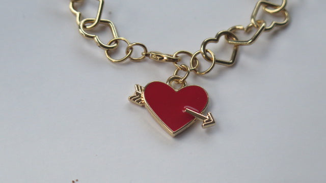 Heart -Shape Bracelet/ Gold Bracelet/Red Charm Gold Bracelet