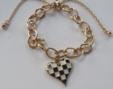 Black & White Check Bracelet/ Gold Black White Gold Bracelet