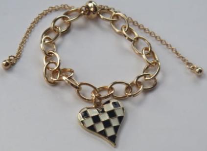 Black & White Check Bracelet/ Gold Black White Gold Bracelet