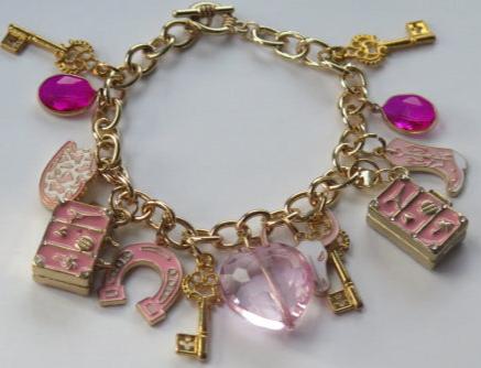 Pink Charm Bracelet/ Pink Bracelet/ Charm Bracelets/ Gold Bracelet