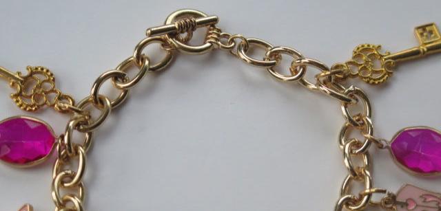 Pink Charm Bracelet/ Pink Bracelet/ Charm Bracelets/ Gold Bracelet