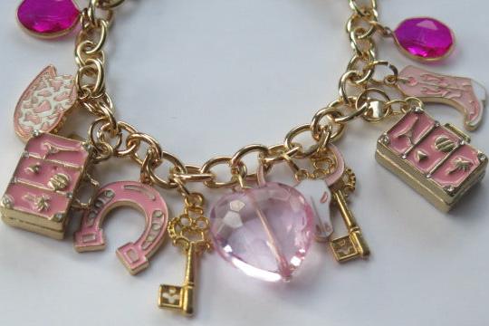 Pink Charm Bracelet/ Pink Bracelet/ Charm Bracelets/ Gold Bracelet