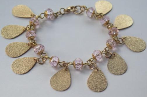 Gold Charm Pink Bracelet/ Pink Bracelet/ Gold Charm Bracelet