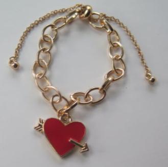 Red Heart Bracelet/ Gold Bracelet / Red Heart Charm Bracelet/ Gold Bracelet
