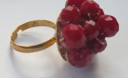 Red Cluster Ring/ Red Ring/ Red Beaded Cluster Ring