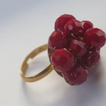 Red Cluster Ring/ Red Ring/ Red Beaded Cluster Ring