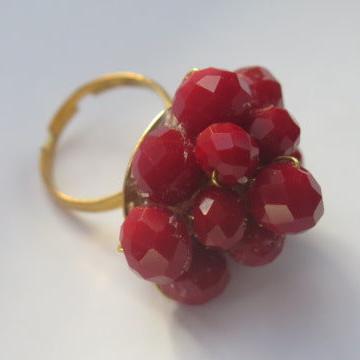Red Grape-Inspired Cluster Beaded Ring for Women