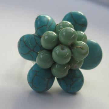 Turquoise Flower Ring/ Cluster Flower Ring/ Turquoise Ring/ Turquoise Flower Cluster Ring.