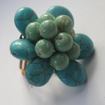 Turquoise Flower Ring/ Cluster Flower Ring/ Turquoise Ring/ Turquoise Flower Cluster Ring.