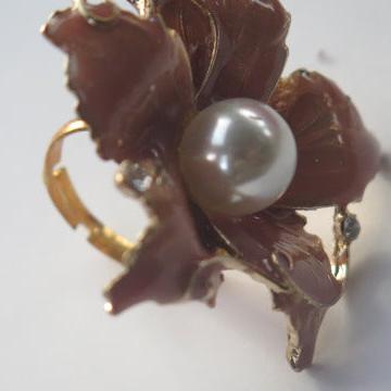 Brown Flower Ring/ Brown Ring/ Large Flower Ring/ Flower Ring