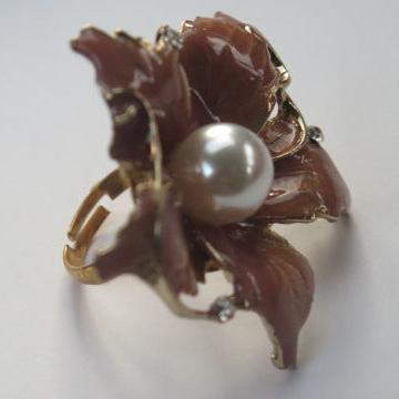 Brown Flower Ring/ Brown Ring/ Large Flower Ring/ Flower Ring
