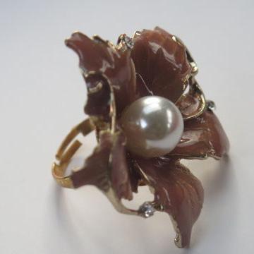 Brown Flower Ring/ Brown Ring/ Large Flower Ring/ Flower Ring
