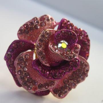 Pink Rhinestone Flower Ring/ Extra Large Flower Ring/ Large Flower Ring