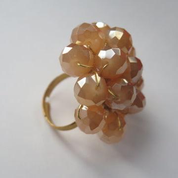 Brown Gold Cluster Ring/ Grape-Inspire Gold Brown Ring/ Large Cocoktail Ring/Gold Brown Beaded Cluster Cocktail Ring/ Beaded Cluster Cocktail Ring