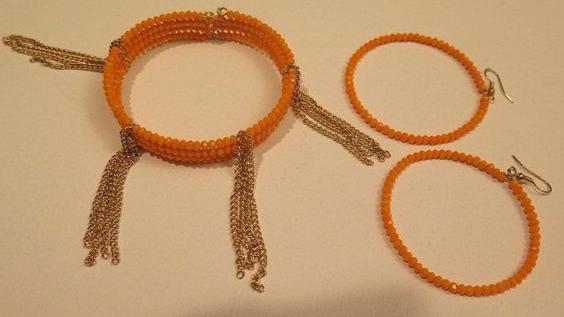 Orange cuff Bracelet and Hoop earring