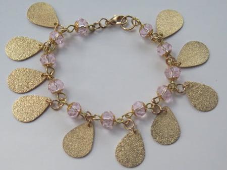 Pink  Bracelet with Gold charm