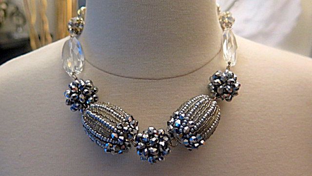 Silver beaded bridal necklace for women