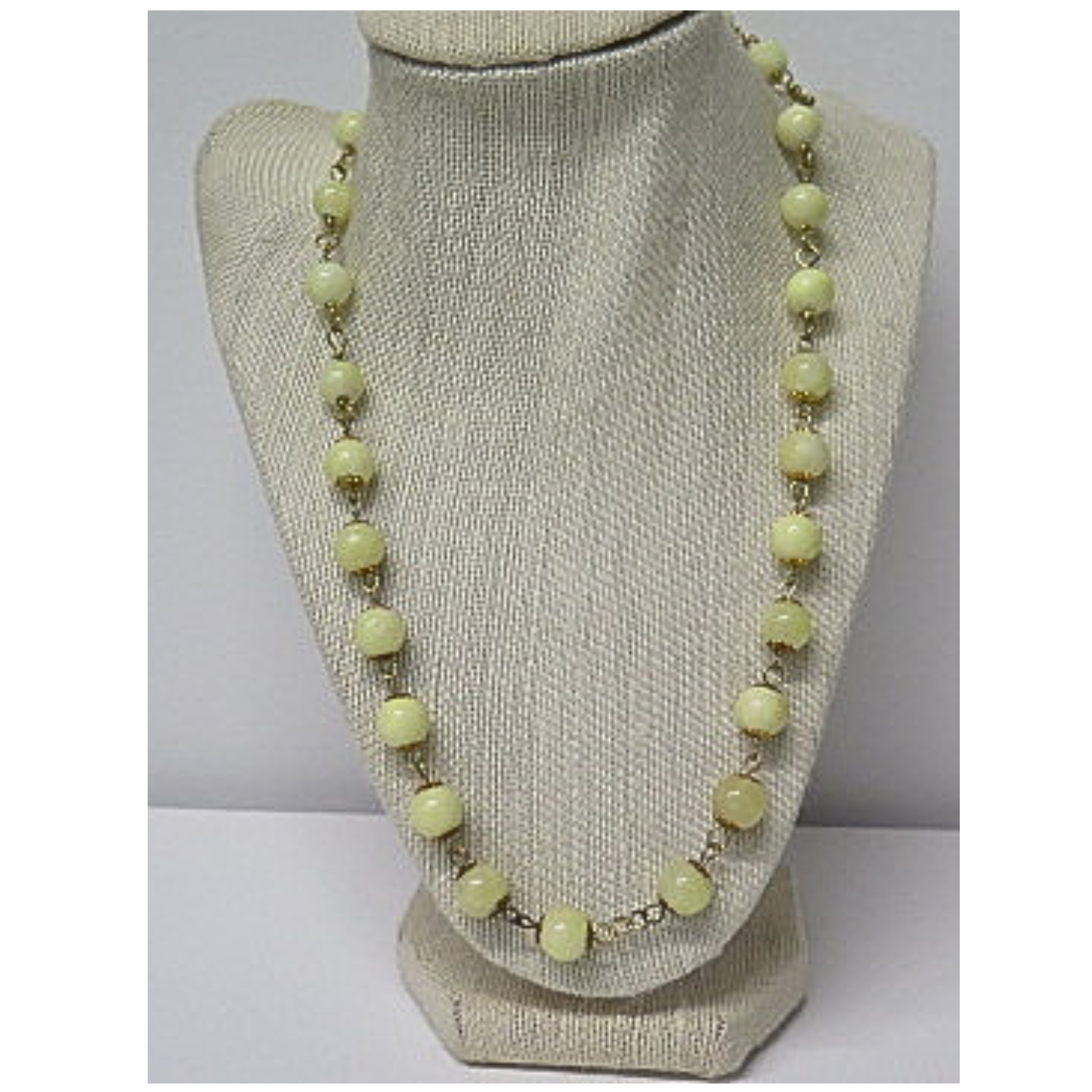Pale Yellow Beaded Long Necklace | Hand-Linked Lemon Glass Bead Rosary Chain | 29.5 Inch Minimalist Layering Necklace for Women