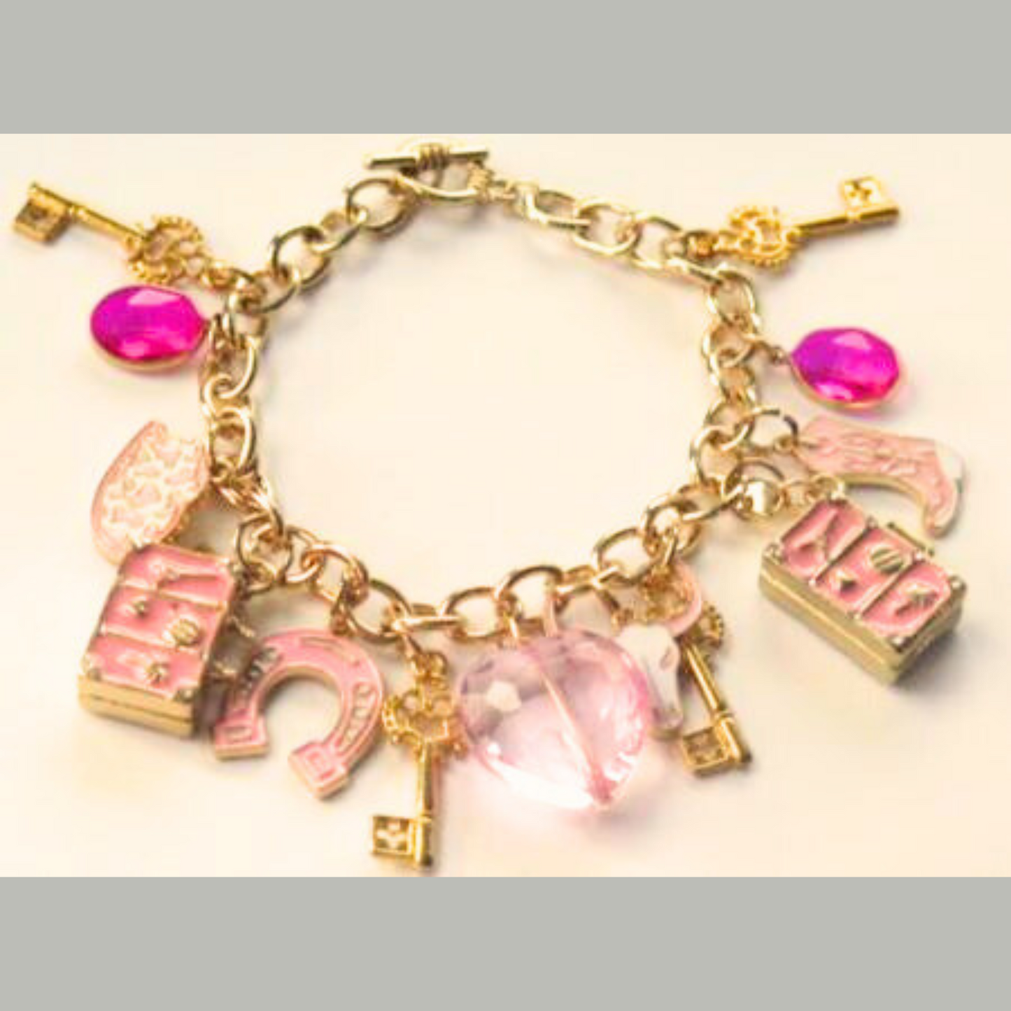 Pink Charm Bracelet/ Pink Bracelet/ Charm Bracelets/ Gold Bracelet