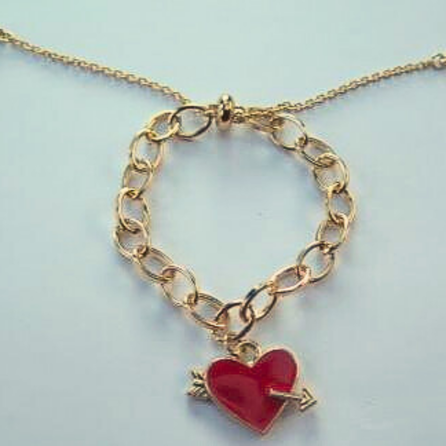 Red Heart Bracelet/ Gold Bracelet / Red Heart Charm Bracelet/ Gold Bracelet