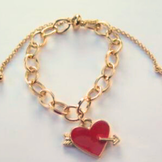 Red Heart Bracelet/ Gold Bracelet / Red Heart Charm Bracelet/ Gold Bracelet