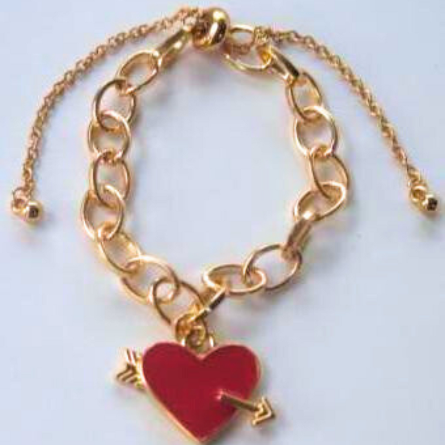 Red Heart Bracelet/ Gold Bracelet / Red Heart Charm Bracelet/ Gold Bracelet
