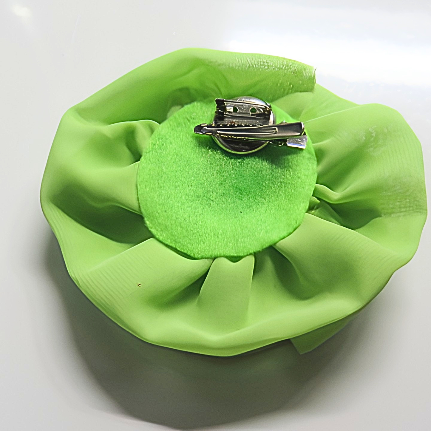 Lime Green Chiffon Flower Brooch & Hair Clip | 5" Handcrafted Fabric Flower Pin with Rhinestone Center for Women, Church & Special Events