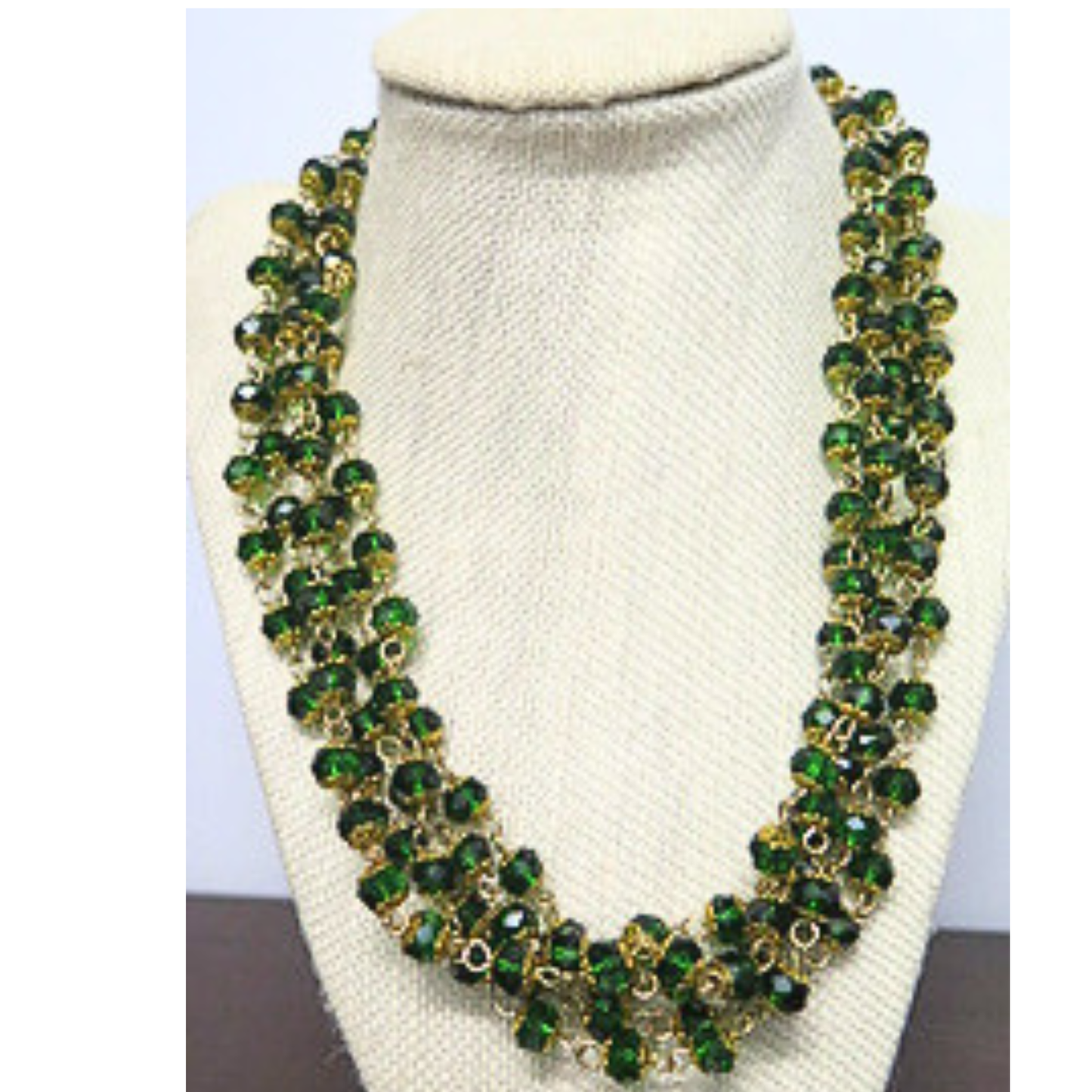 Emerald Green Crystal Jewelry Set | 3-Strand Necklace 19.5" & Bracelet 8.5" Handcrafted Gold Wire 6mm Faceted Bead Set with Toggle Clasp