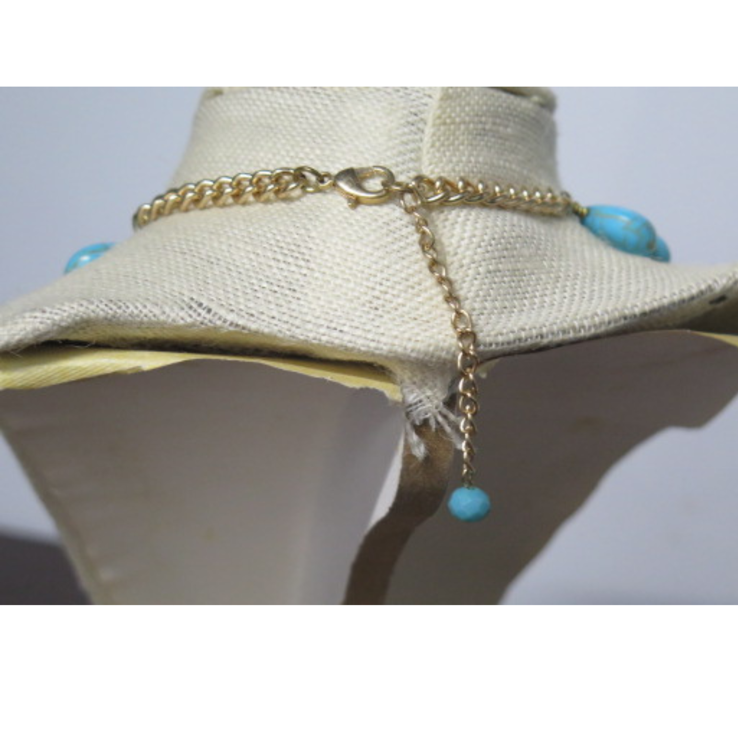 Turquoise Teardrop Statement Necklace | 18" Handcrafted Gold Chain Graduating Bead Collar Necklace with Lobster Clasp & 4" Extension