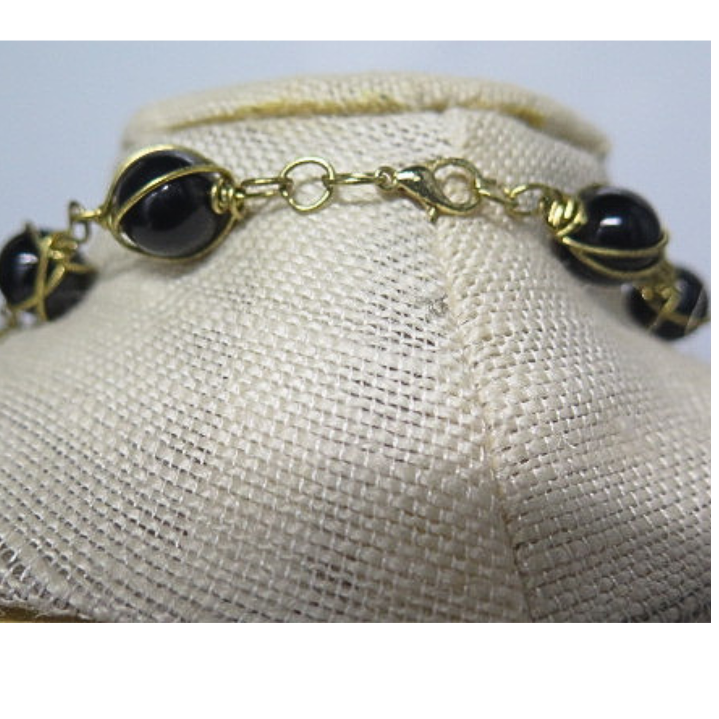 Black Onyx Wire-Wrapped Bead Necklace | 20" Handcrafted Gold Wire Caged 8mm Bead Statement Necklace for Women, Church & Formal Events