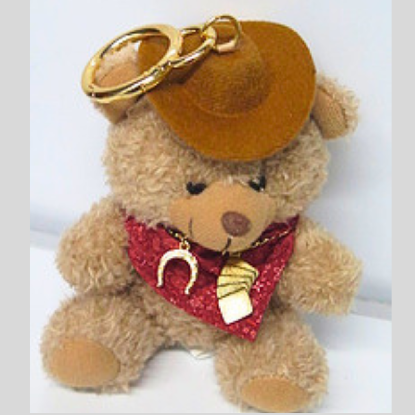 Cowboy Teddy Bear Bag Charm with Suede Hat & Red Glitter Bandana, Plush Western Keychain, Cute Cowgirl Purse Accessory, Country Aesthetic Bag Clip, Gift for Her