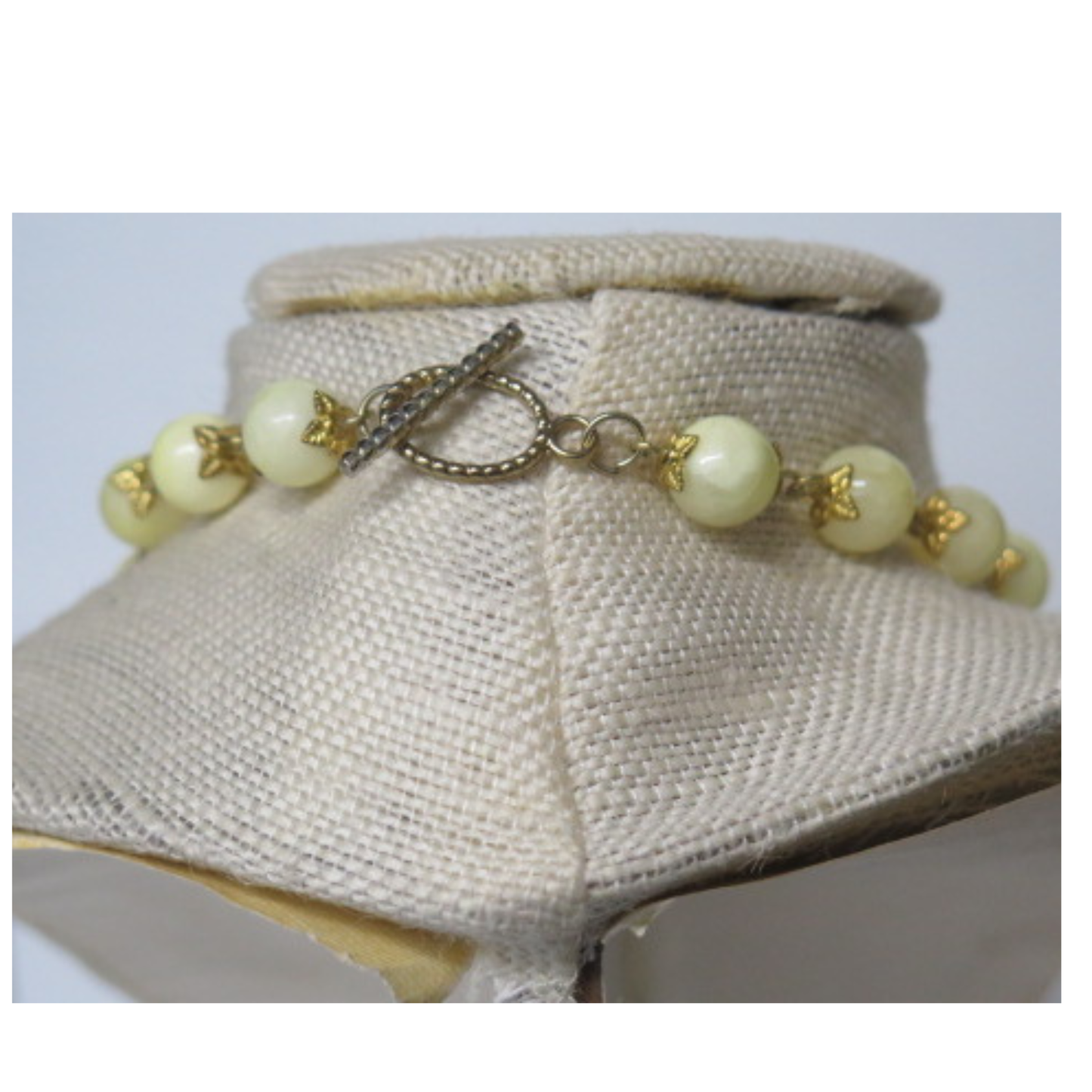 Yellow Beaded Necklace 18" Butterfly Pendant Gold Wire Toggle