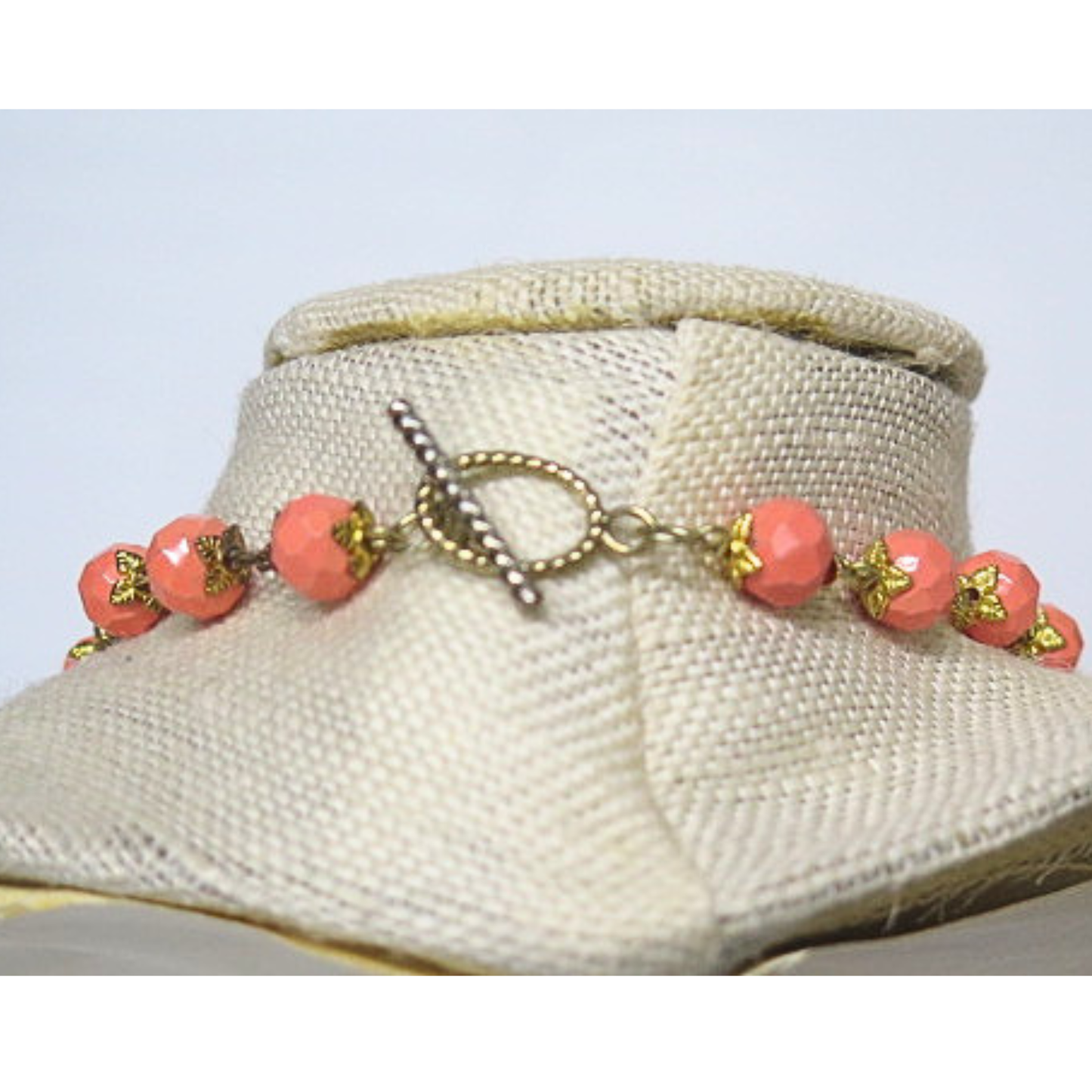 Coral Beaded Butterfly Necklace 20" White Pendant Gold Toggle